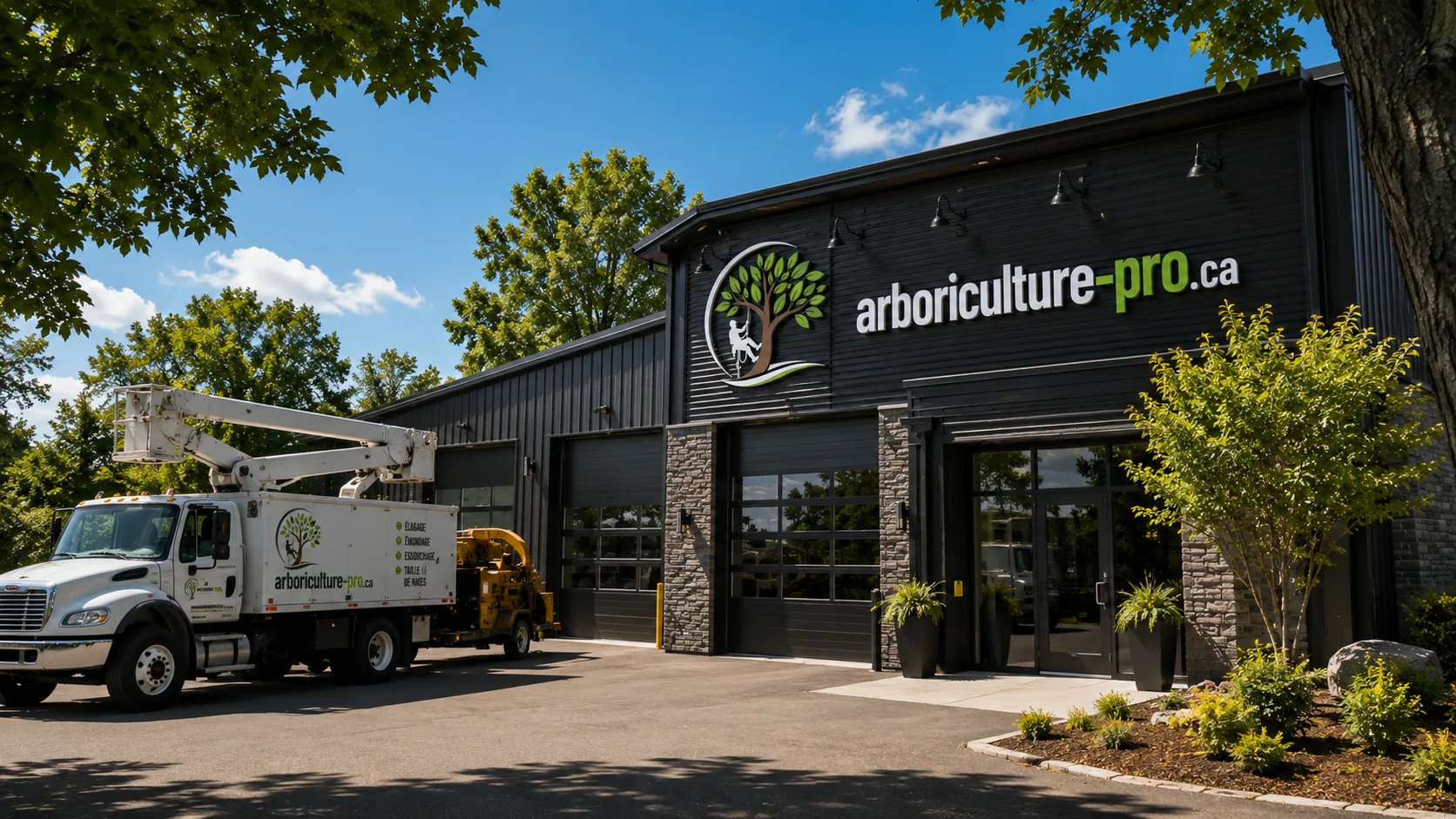 Bâtiment et flotte d'une entreprise d'arboriculture